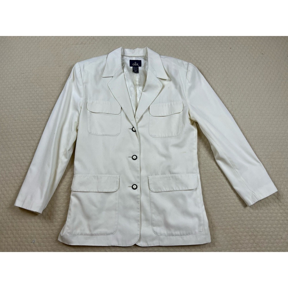 OBR Jacket Four Pocket Safari Classic Minimalist Blazer | Cream | Size Medium - Picture 2 of 10